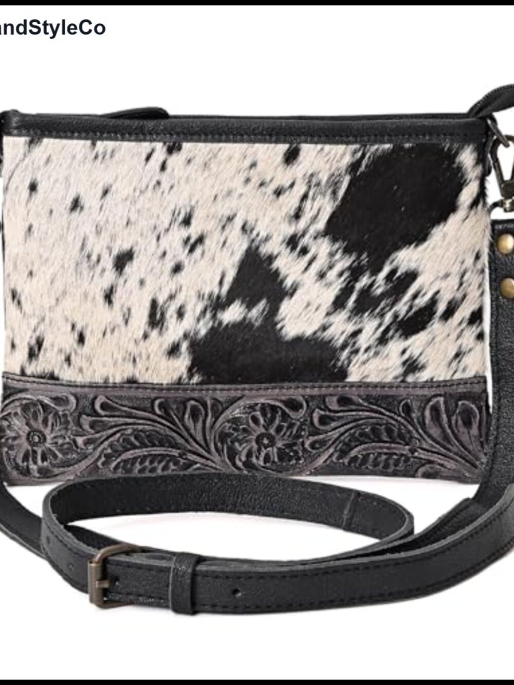 VEGETABLE TANNED TOOLED LEATHER CROSSBODY BAG with ADJUSTABLE SHOULDER STRAP